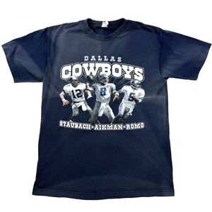 VTG Alstyl Mens Dallas Cowboys Graphic T Shirt Staubach Aikman Romo Navy Sz Sm